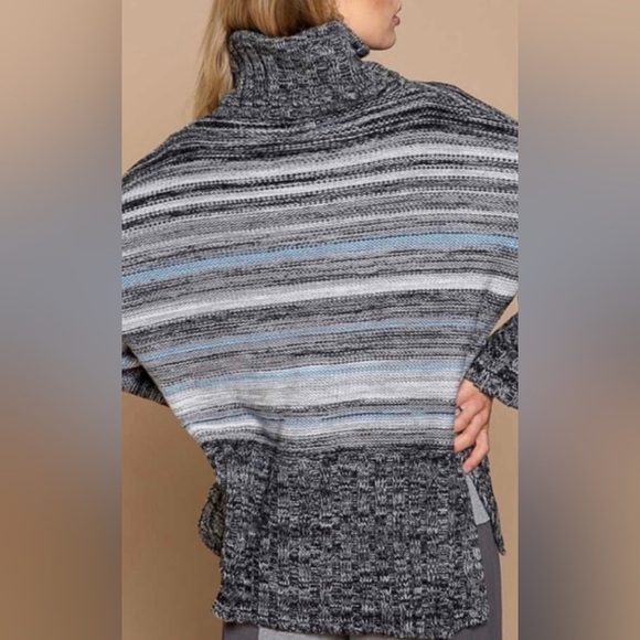 POL Cozy Luxe Heather Grey Striped Turtleneck Sweater Casual Chic Essential - Picture 5 of 7